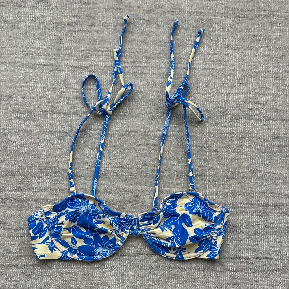J. Crew Blue and Butter Yellow Floral Bikini Top